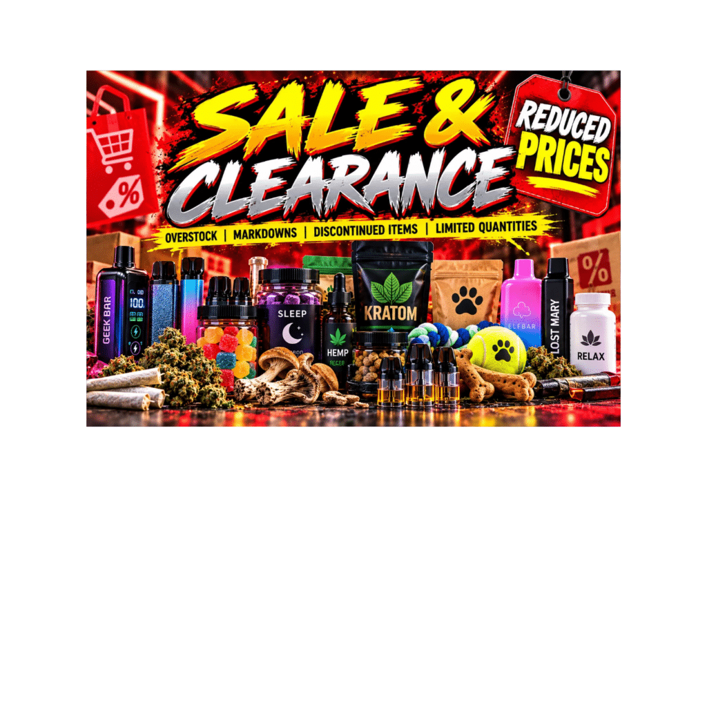 Colorful Sales & Clearance promotional banner featuring discounted products, bold sale graphics, and reduced-price messaging.